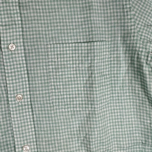 Brooks Brothers Size Medium Regent 100% Irish Linen Mint Checkered Casual Shirt - Picture 2 of 9